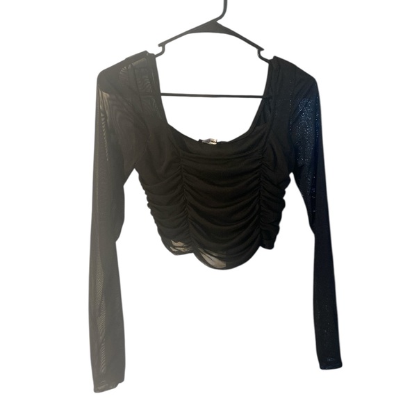 Fashion Nova Black Ruched Long Sleeve Crop Blouse - Picture 1 of 3